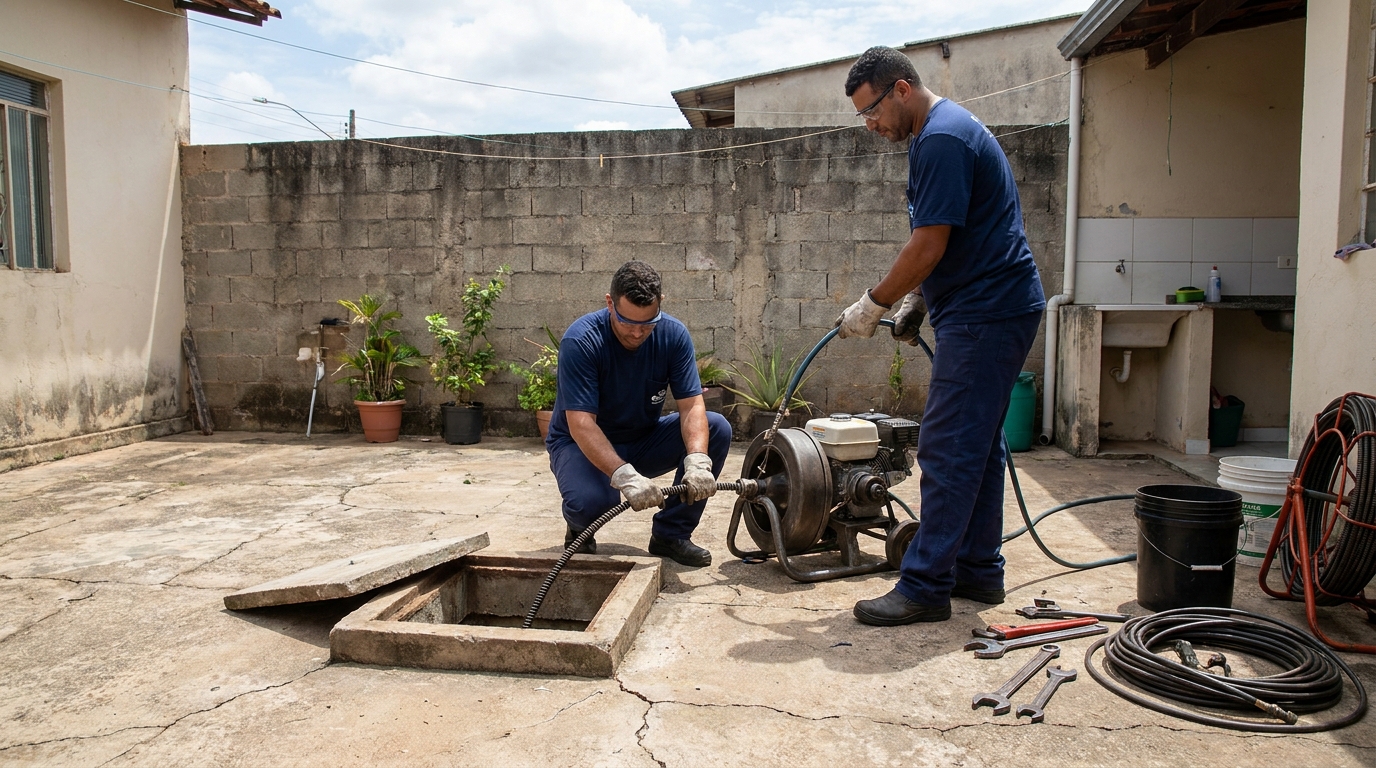 Desentupimento de esgoto residencial em Pelotas‑RS