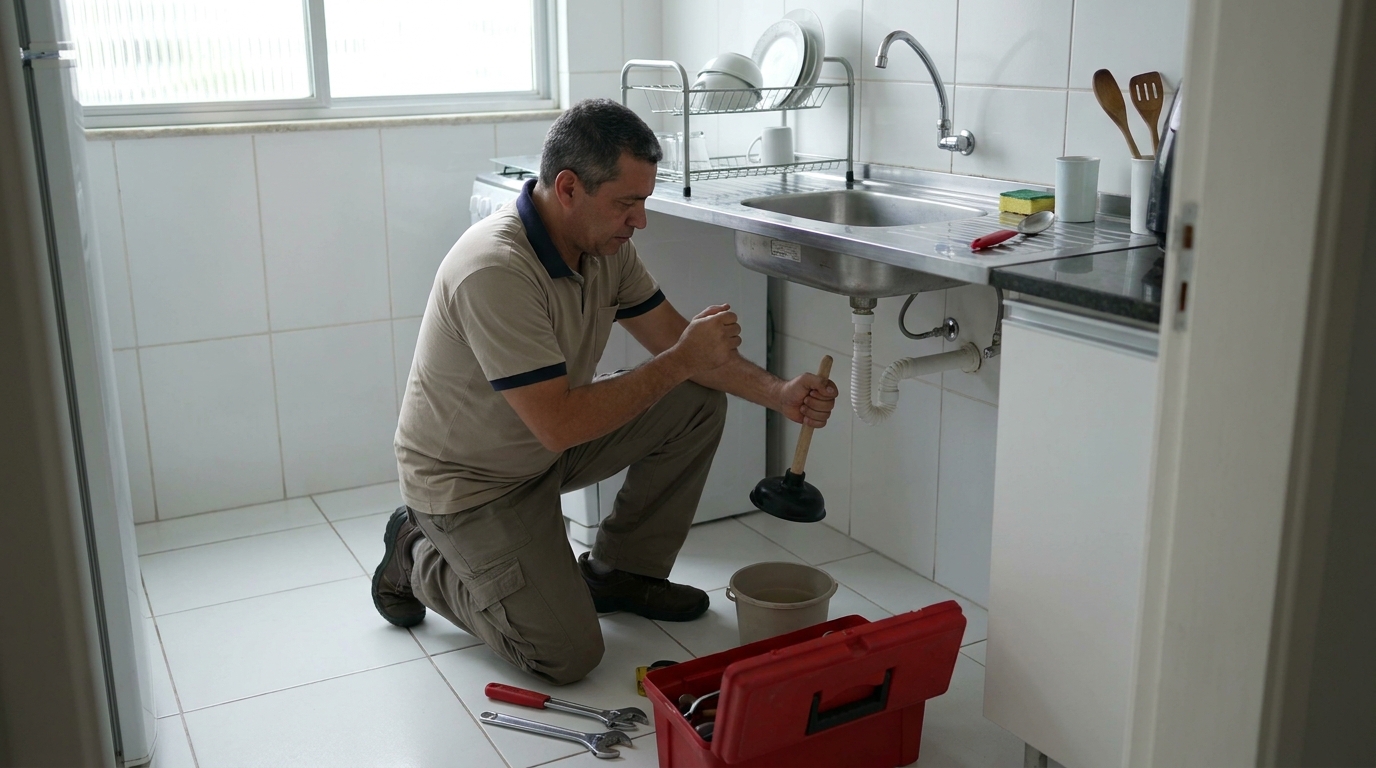 Desentupimento de pia residencial em Pelotas‑RS